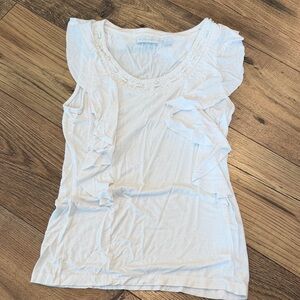 New York & Company White Ruffle Sleeveless Beaded Neckline Tank